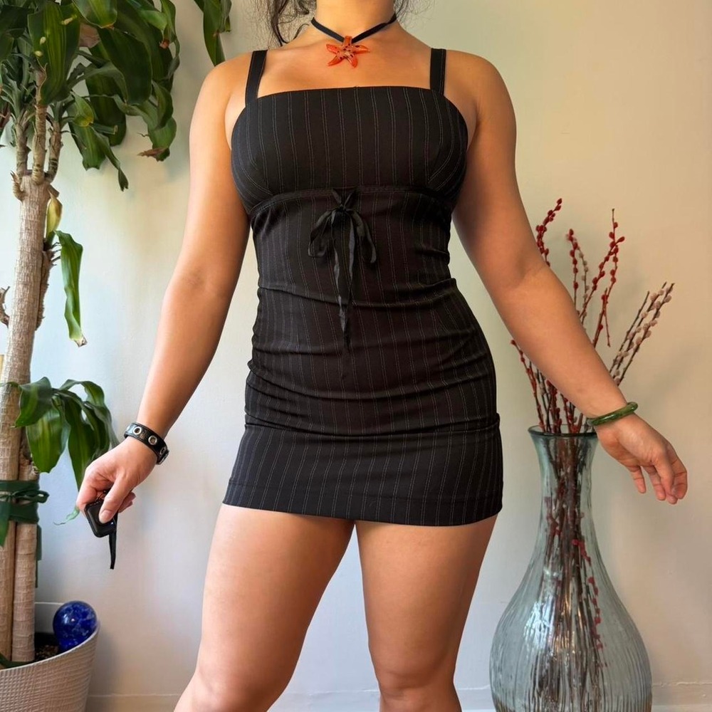 A-List by Wrapper Grey Pinstripe Mobwife Mini Dress Y2K Office Siren Size 7
